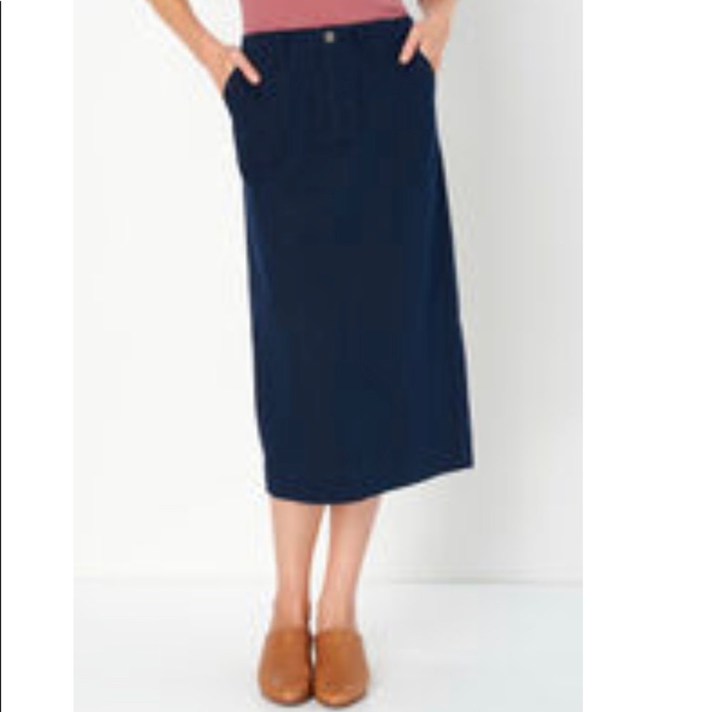 Christopher & Banks Stretch Navy Midi Skirt